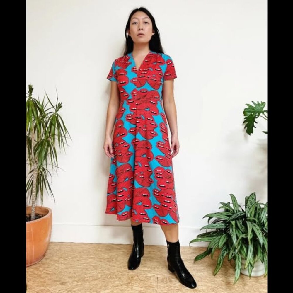Nooworks Greta Midi-Dress - Size XL - Mouths Print
